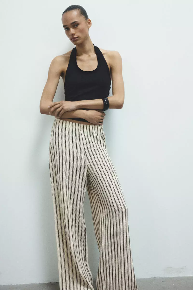 Wide textured-knit trousers