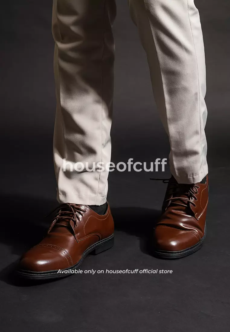 Sepatu kulit pria formal pantofel oxford quarter brogue coklat