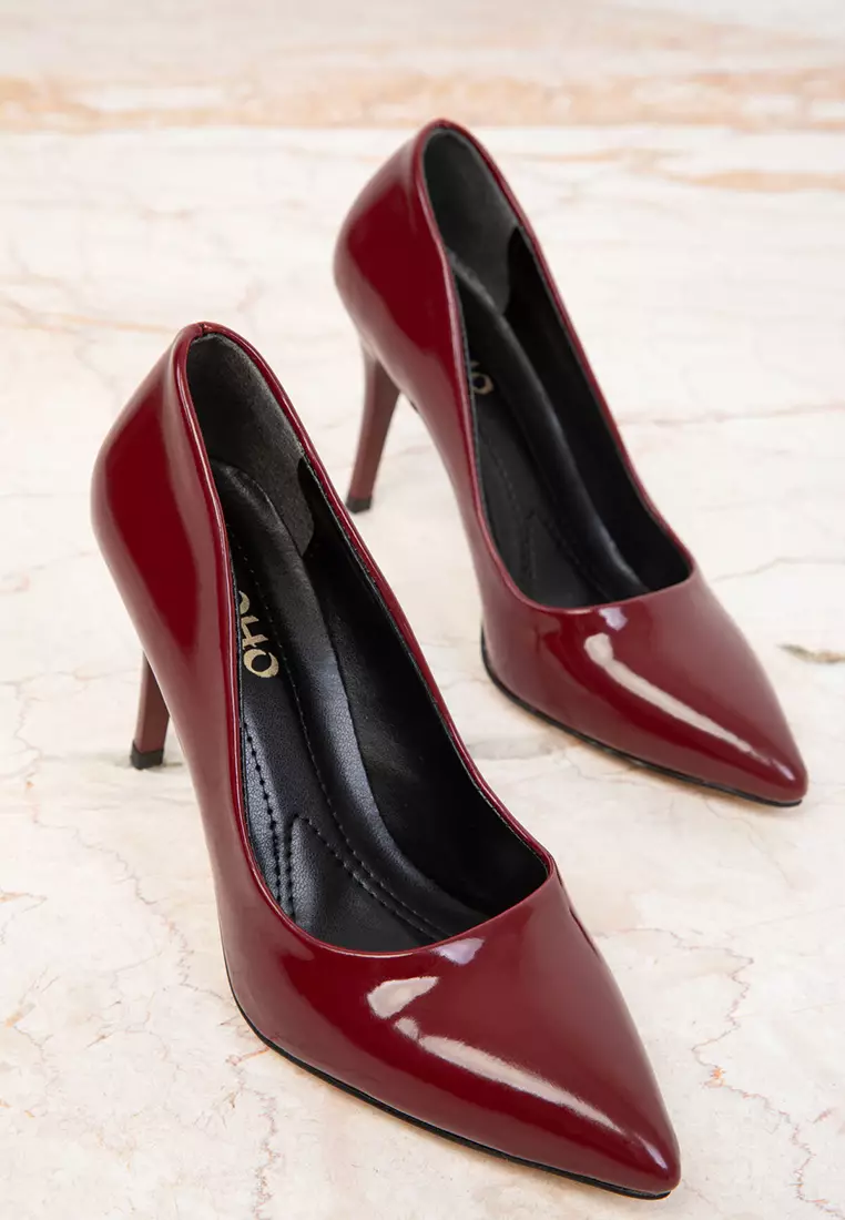 Claret Red Patent Leather 19550 Model Classic Women's Heeled Shoes