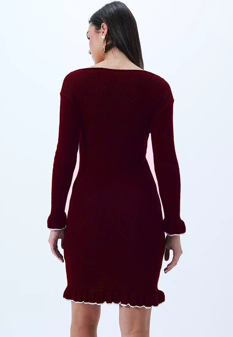Boat Neck Knit Mini Dress