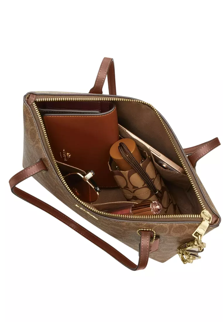 Fiona Zip Tote Bag In Signature Canvas - Tan/Brown