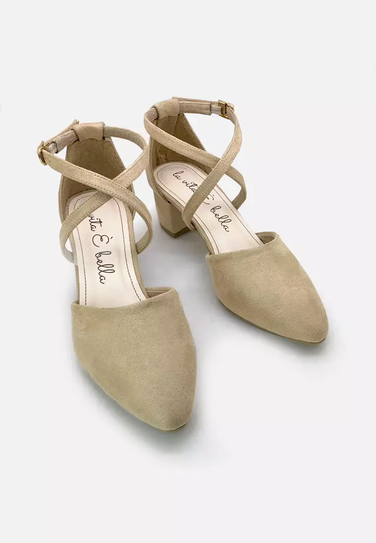 Ariana Pointed Toe Cross Sandal Block Heels