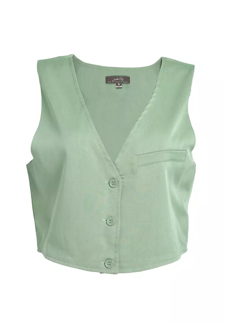 Casual Button Down Vest in Green