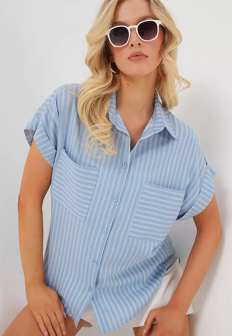 Short Sleeve Striped Oversize Shirt