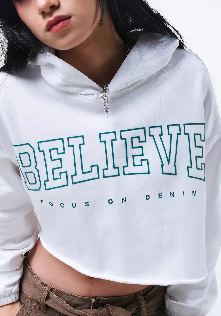 Sweatshirt Hoodie Wanita Cropped Peggy White