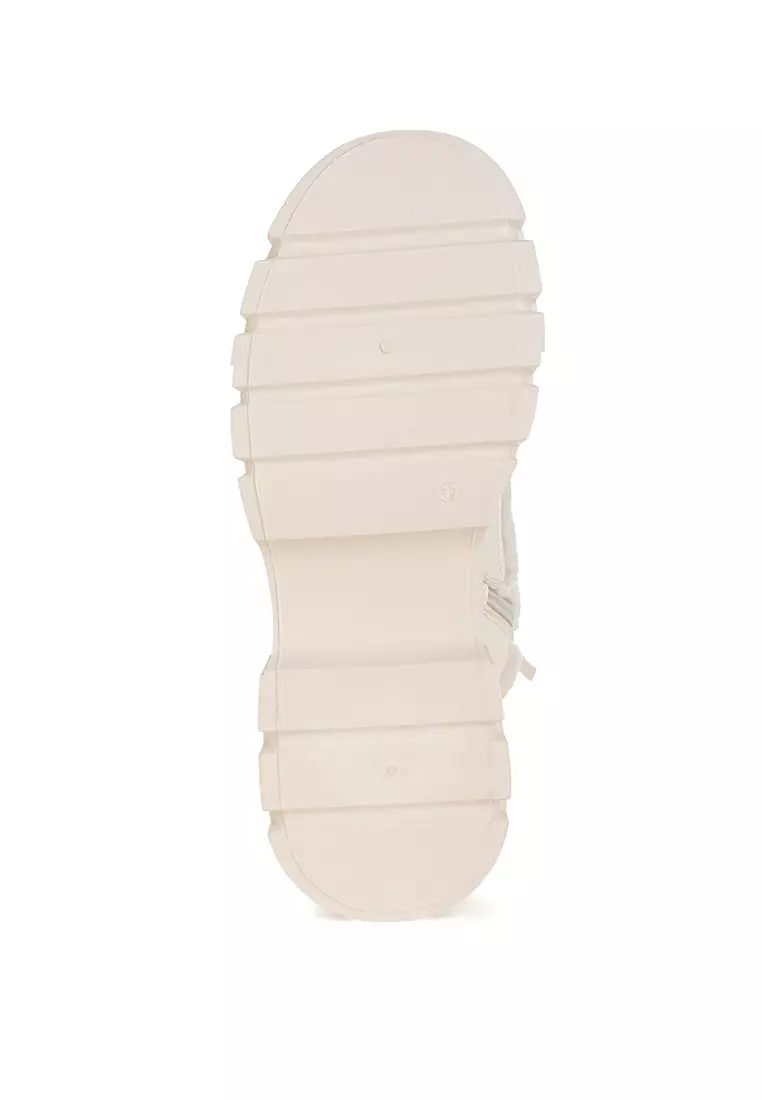 Faux Fur Detail Chunky Hiker Boots in Beige