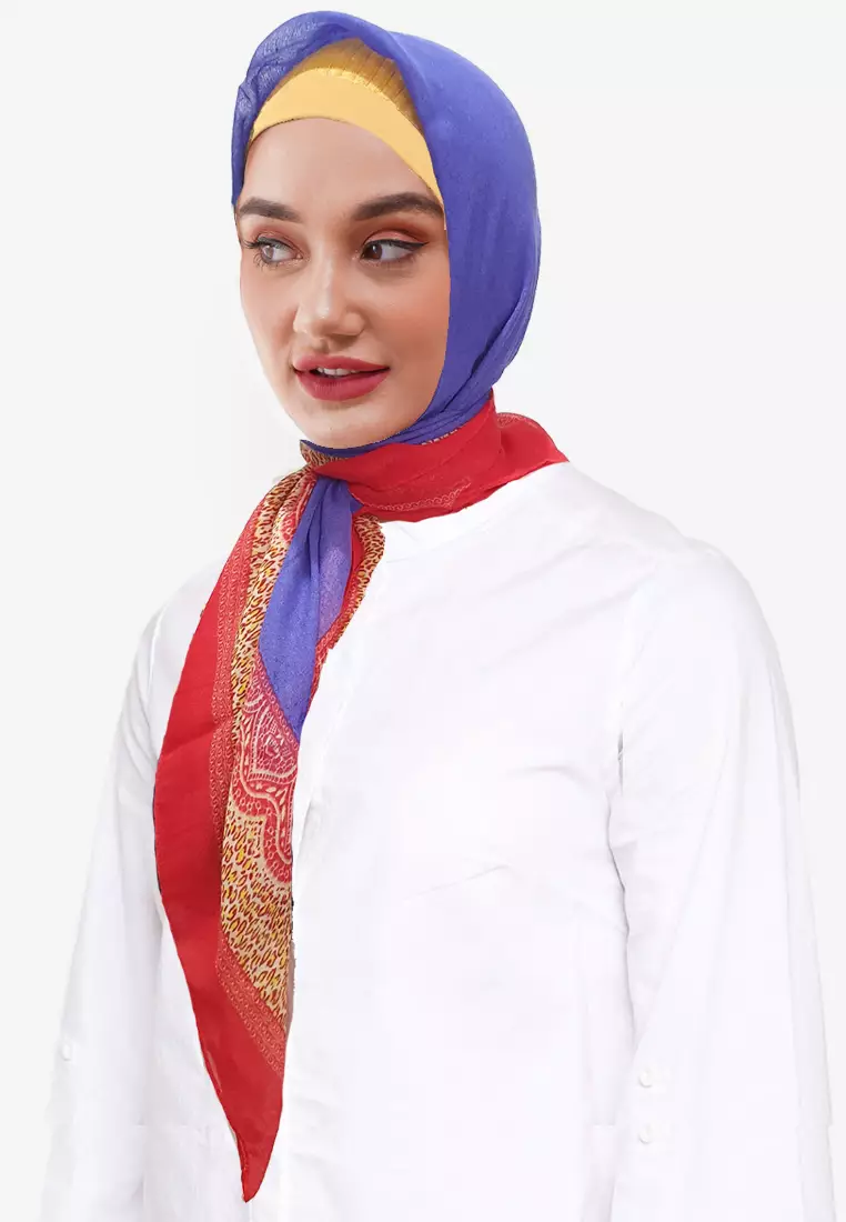 Selica Printed Border Paris Scarf Blue