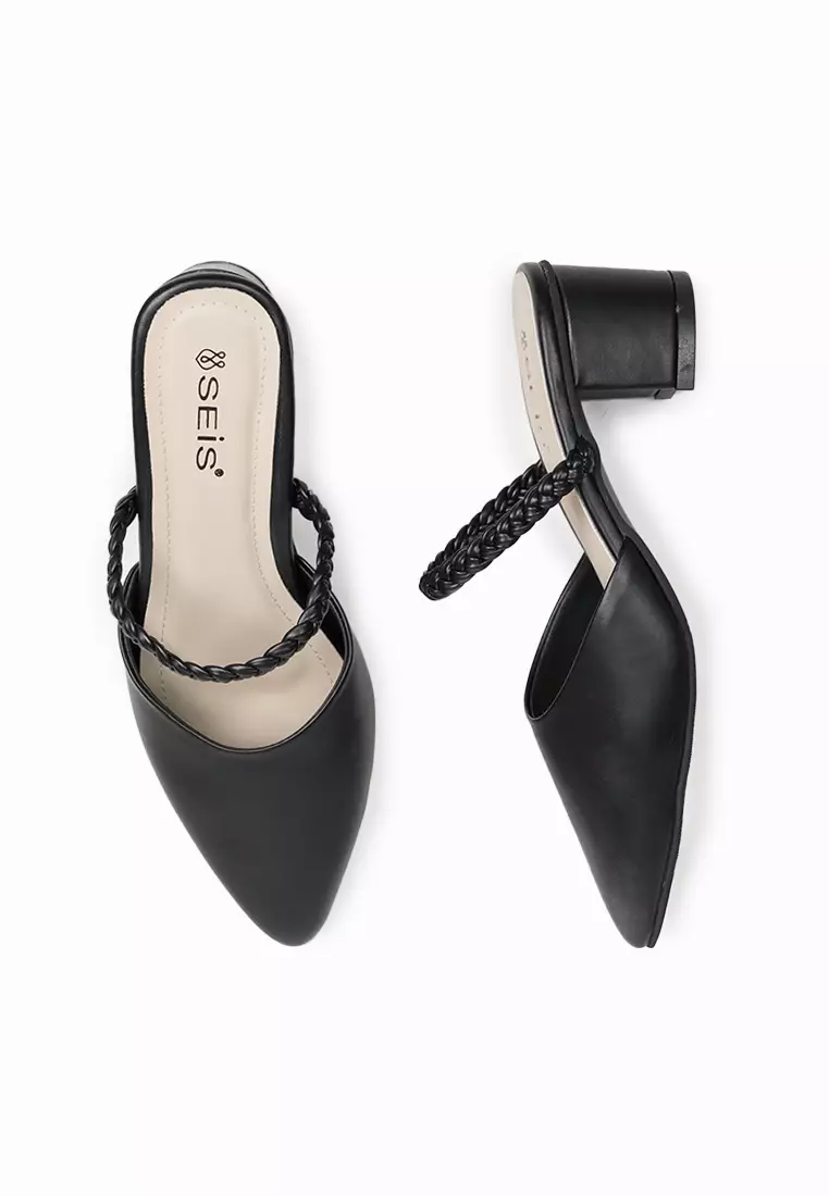 Seis Vania Sandal Mules Heels Wanita - Heels Slip On 5Cm-BLACK