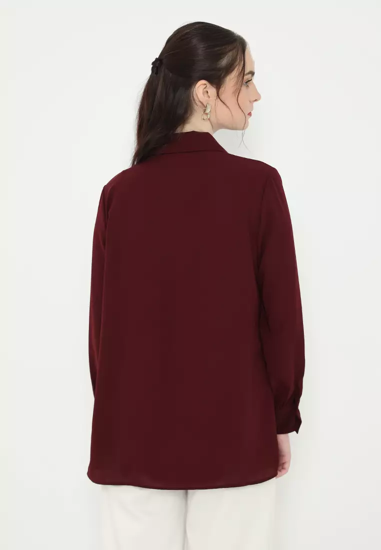 Draffery Blouse Long Sleeve In Maroon By Brilliant Girl Warna MARUN