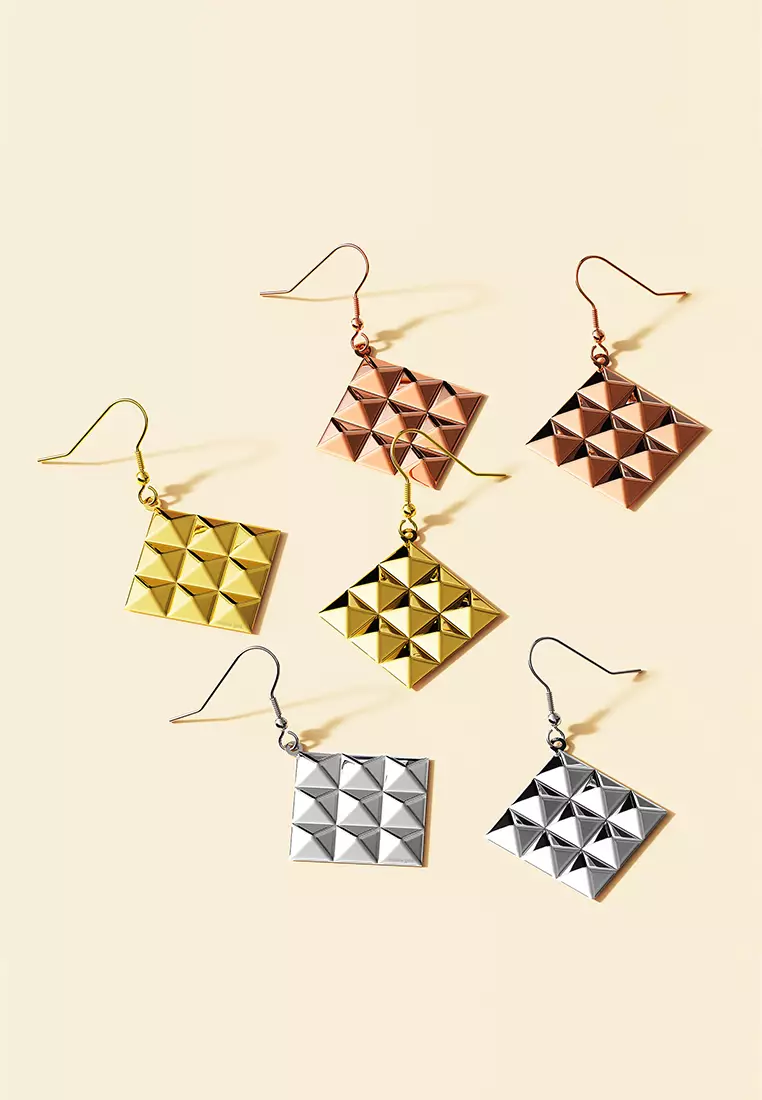 Fascination Geometric Style Diamond Shape Metallic Earrings White Gold