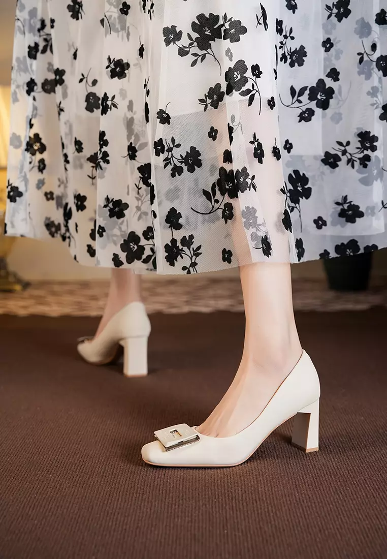7CM Square Buckle Chunky Heel Pumps BY2373-13