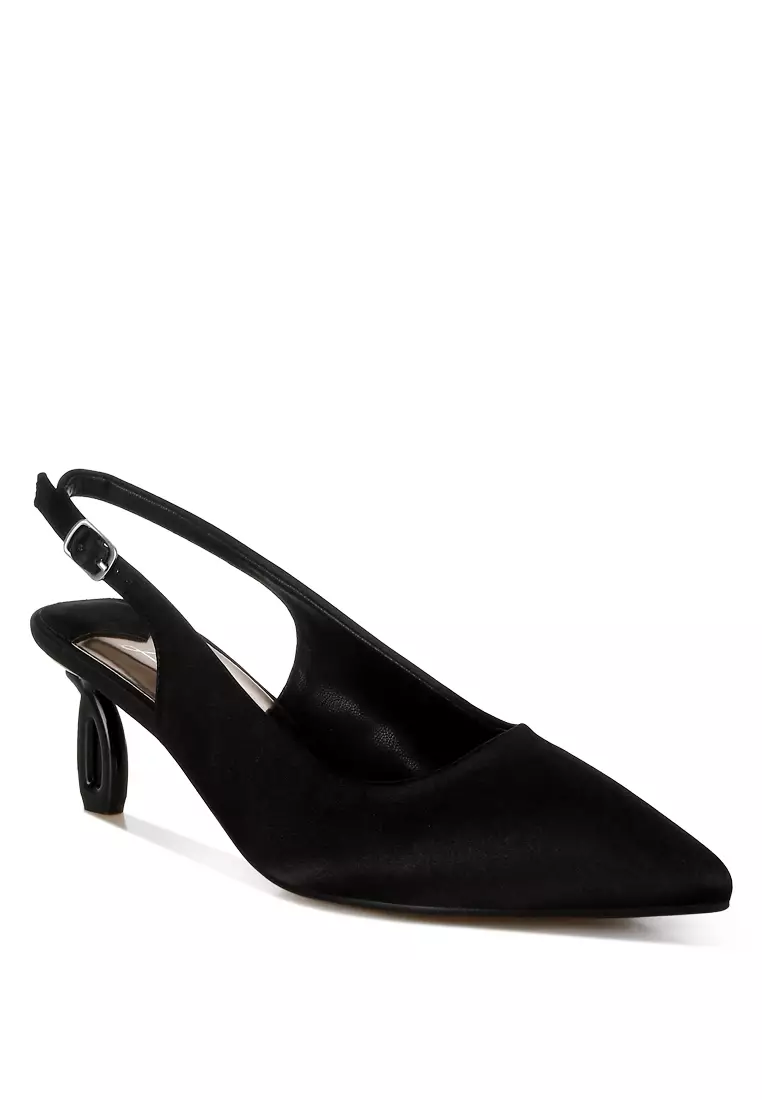 Satin Pointed Toe Slingbacks in Black