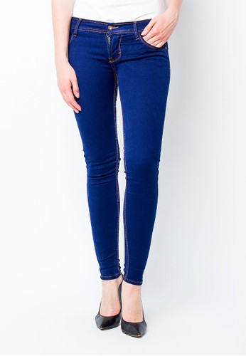 Dahlia Ladies Soft Jeans Fit Navy Thread Gold - Stretch