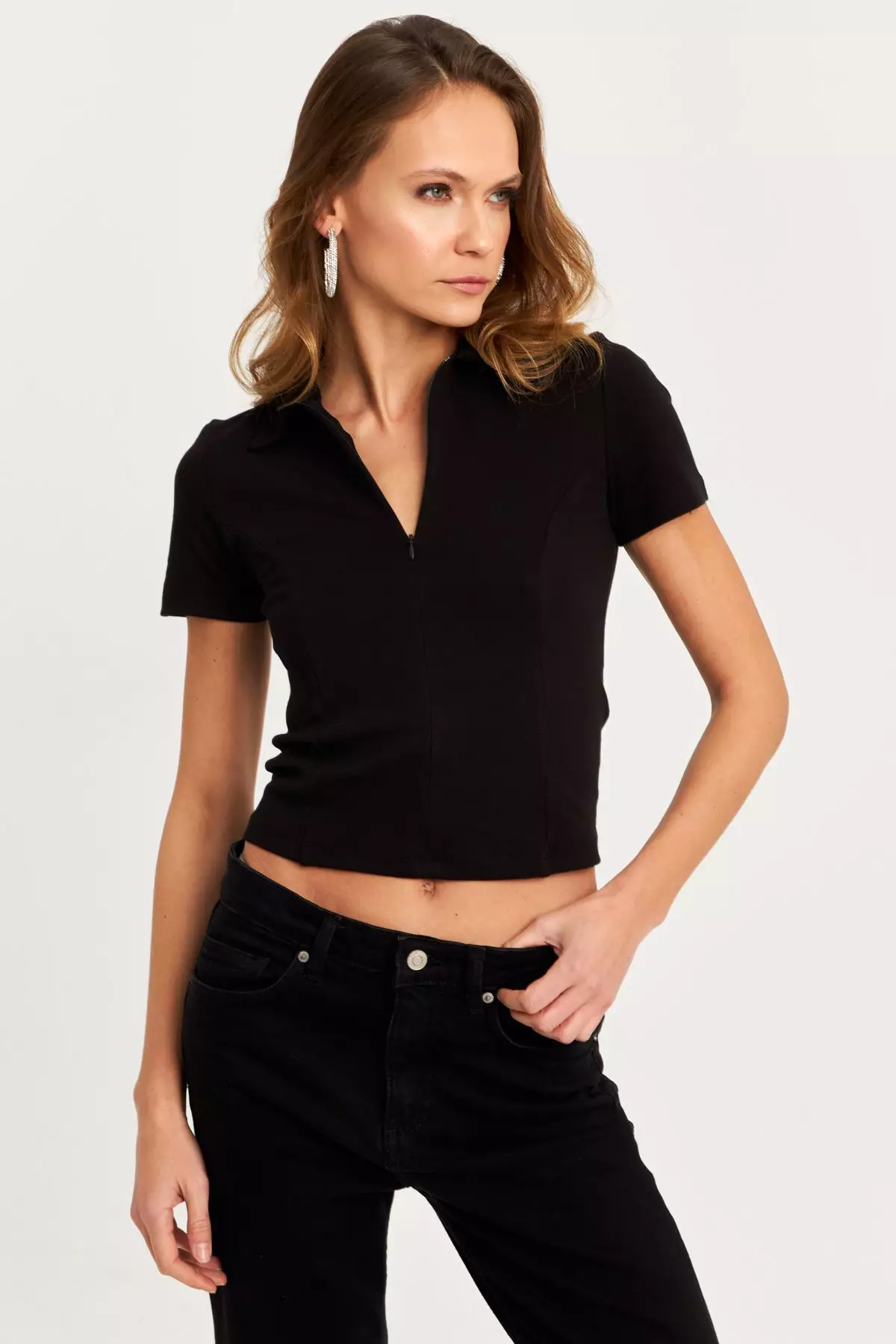 Collar Zippered Blouse