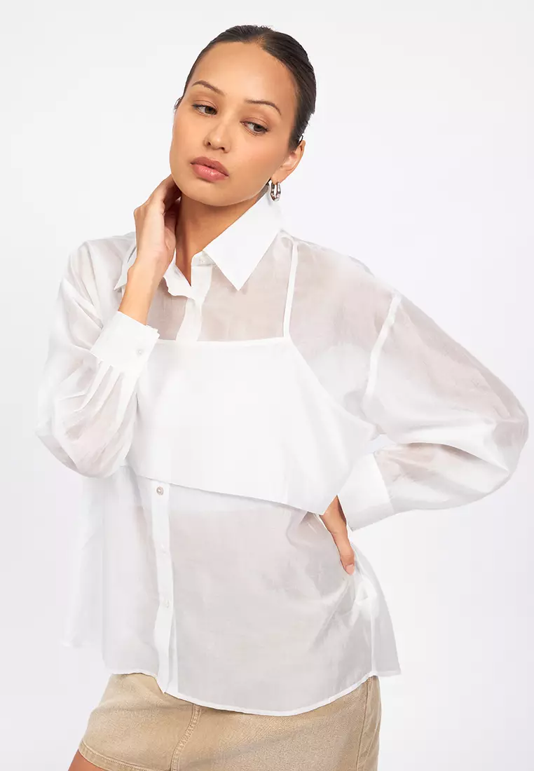 Double Layered Long Sleeve Sheer Blouse