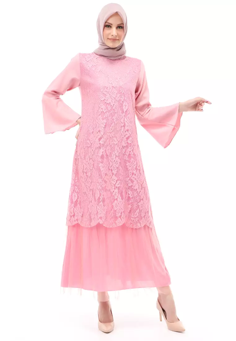 Regita Gamis Brukat Muslimah Wanita Long Dress Regular Fit - Dusty