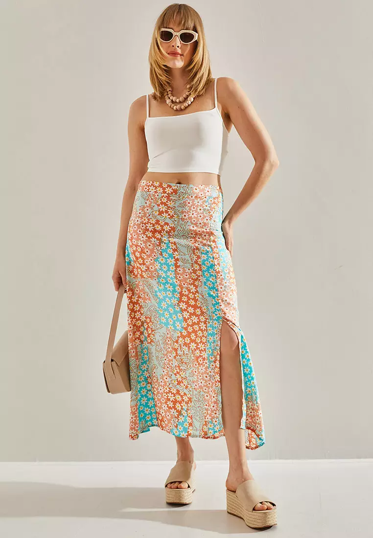 Viscose Slit Midi Skirt