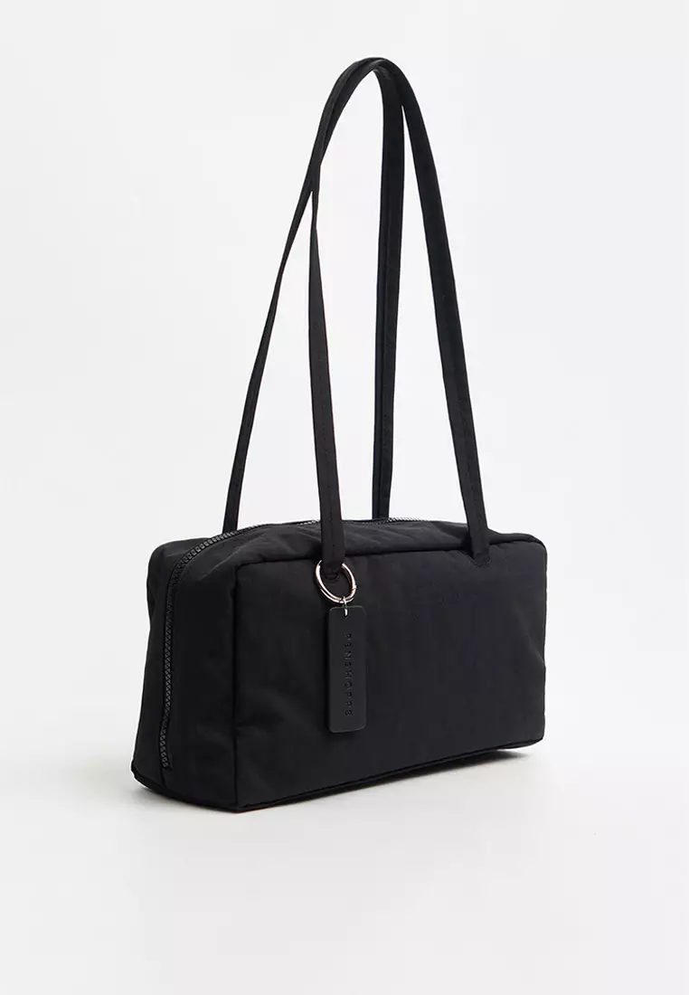 Nylon Bowler Shoulder Bag with Leather Charm Branding