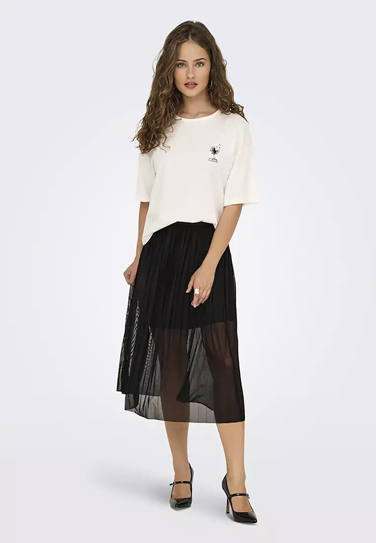 Pleat Mesh Jersey Skirt