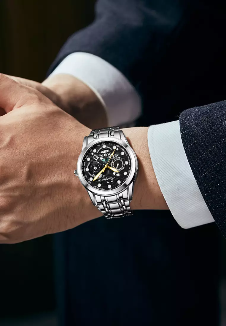 Jam Tangan Pria Anti Air Kuarsa Original Tali Stainless Steel Bisnis Santai Jam Tangan Cowok black