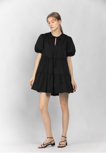 TAV black [Korean Designer Brand] Volume Puffy Mini Dress - Black F8F2CAA6AA0084GS_1