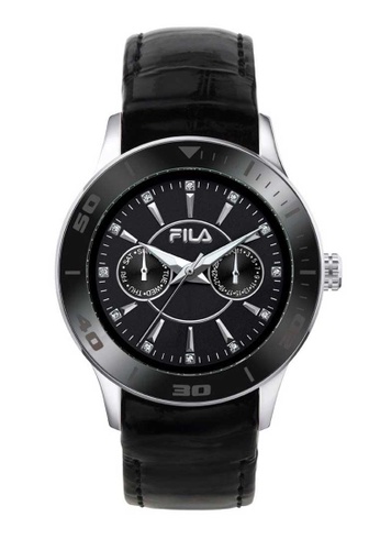 Fila Watches 黑色 Fila Silver and Black Leather Watch 3E504AC6FA73DFGS_1