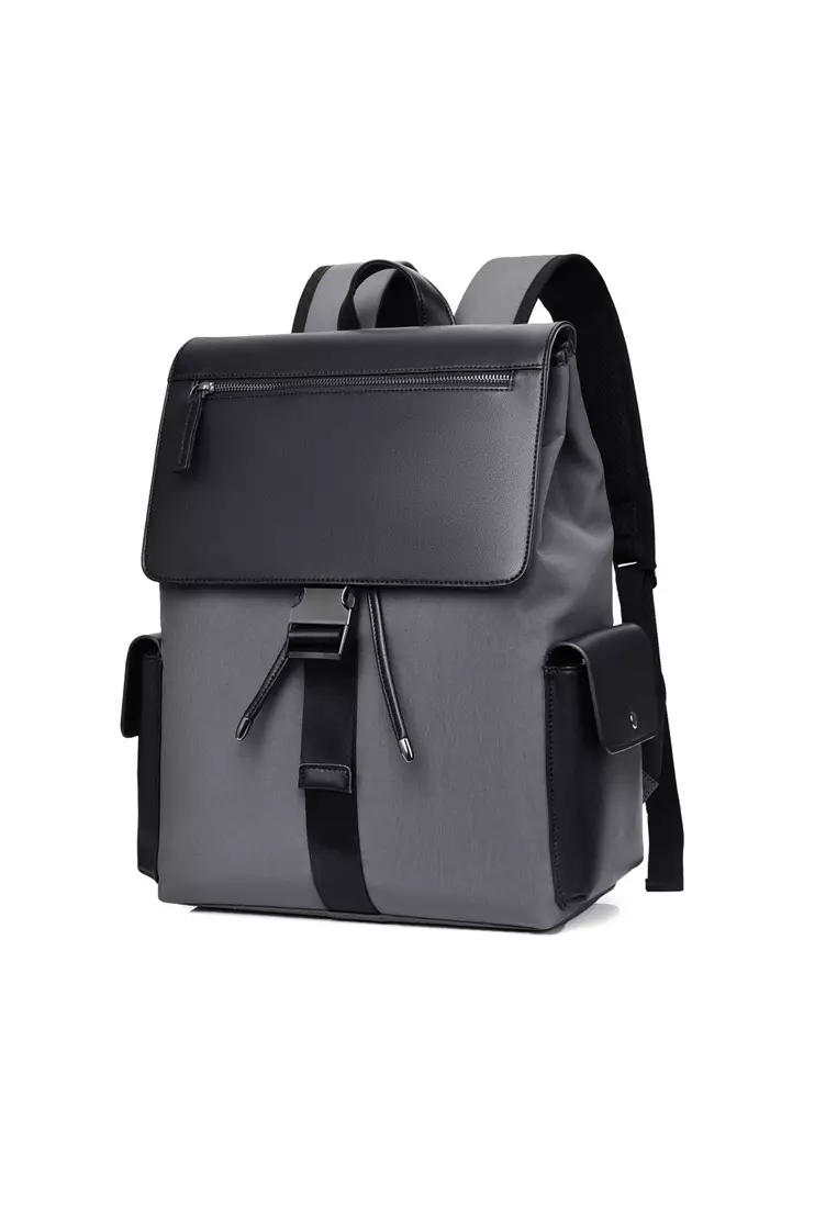 Lara Men's PU Leather Flap Drawstring Leisure Backpack - Grey 2025 ...