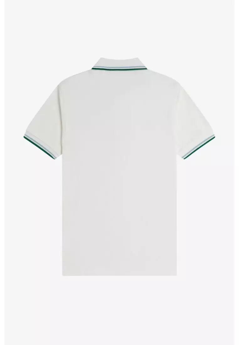 Fred Perry M3600 Twin Tipped Fred Perry Shirt (Snow White / Track Blue / Sport Green)
