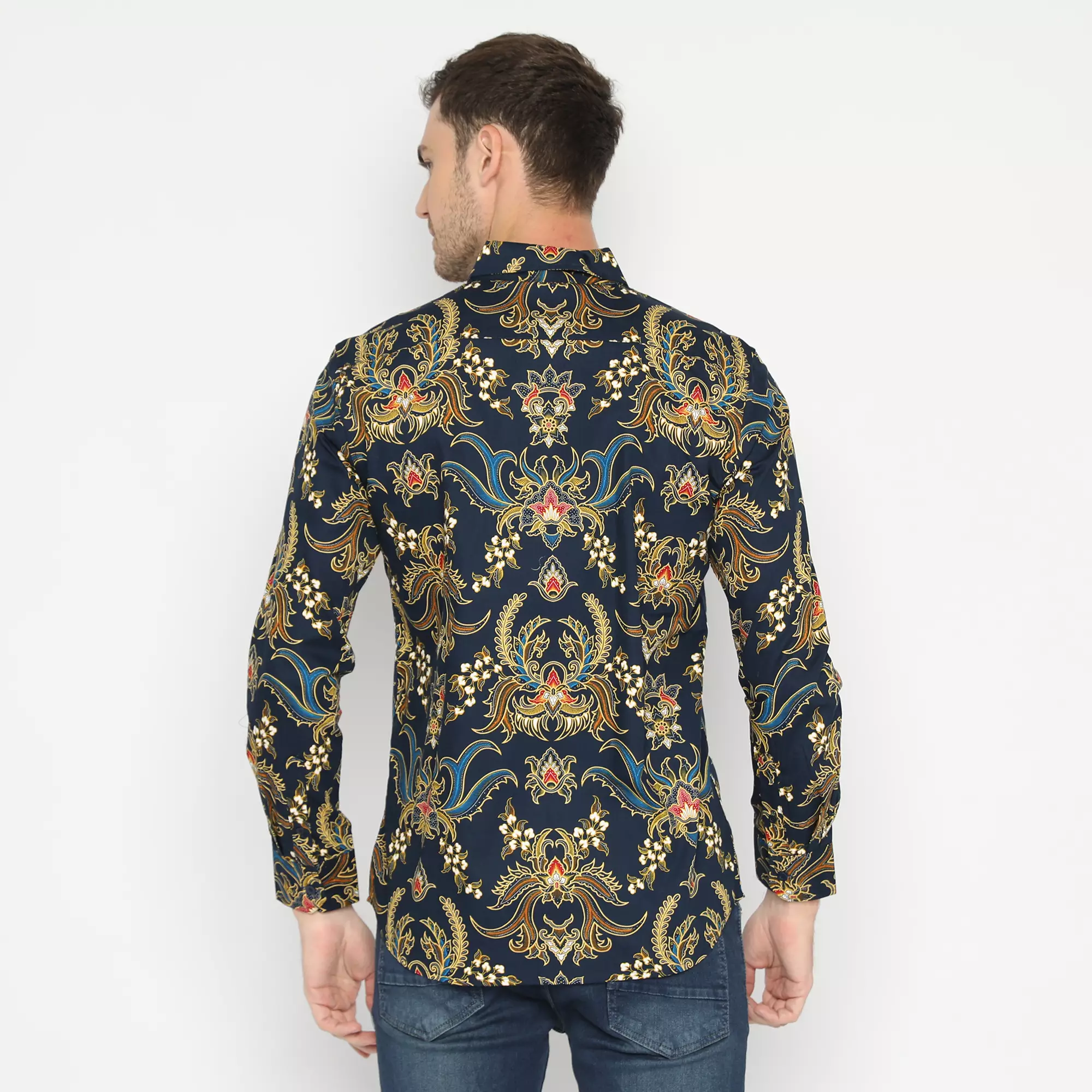 Platini Kemeja Batik Pria Lengan Panjang Katun Navy 460541