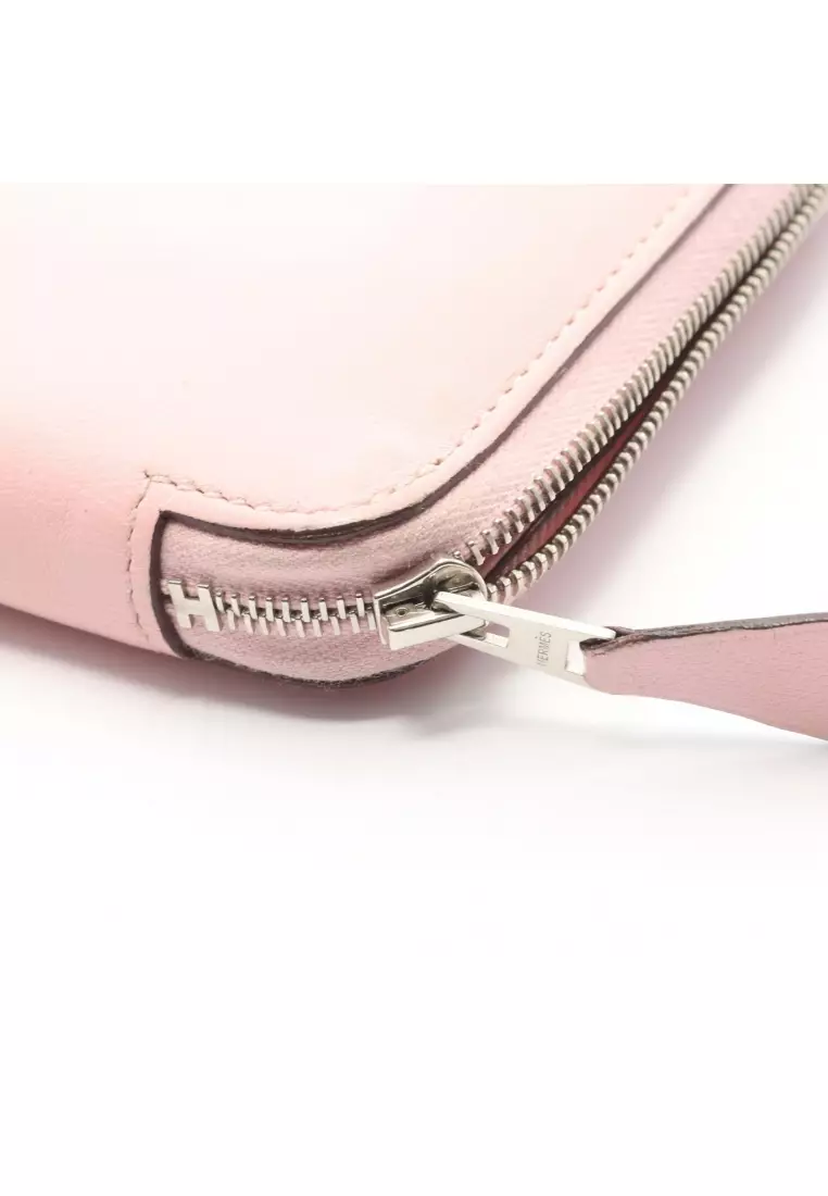 Pre-Loved Hermès Azap Long rose sakura round zipper long wallet Sikkim leather Light pink silver hardware T stamp