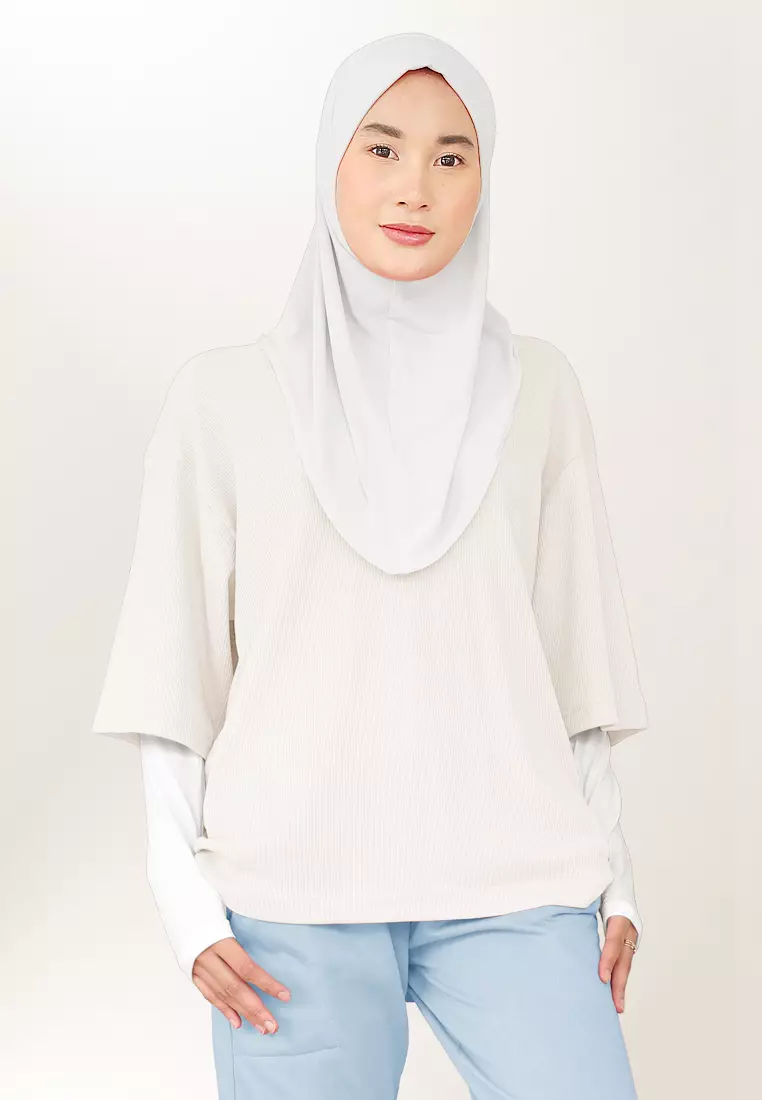 Zelena - Tavia Waffle Tshirt Pocket | Kaos Wanita Pria Olahraga Basic - Broken White