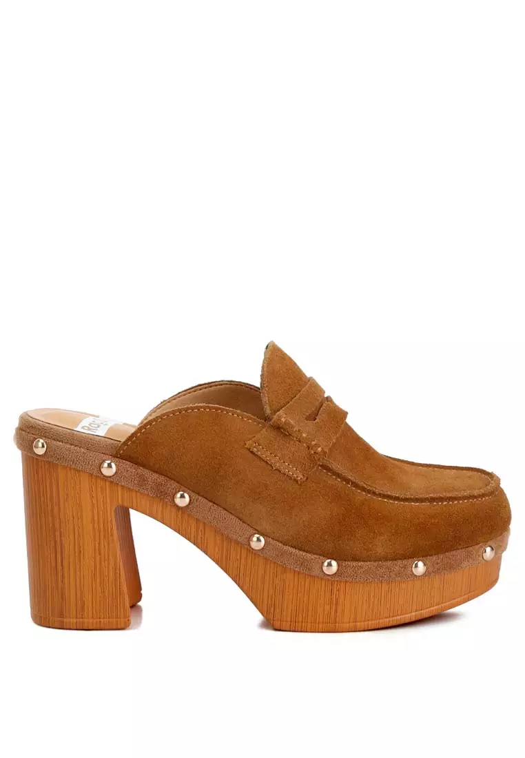 Discount on London Rag  shoes - SKU: Tan Suede Platform Clogs