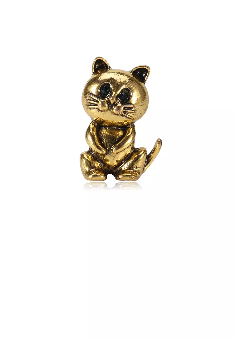 Buy Glamorousky Simple and Cute Plated Gold Cat Brooch with Cubic