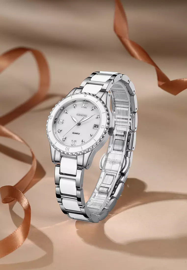 Jam Tangan Wanita Korea Berlian Original Anti Air Tali Keramik Jam Tangan Cewek New Wanita silverwhite
