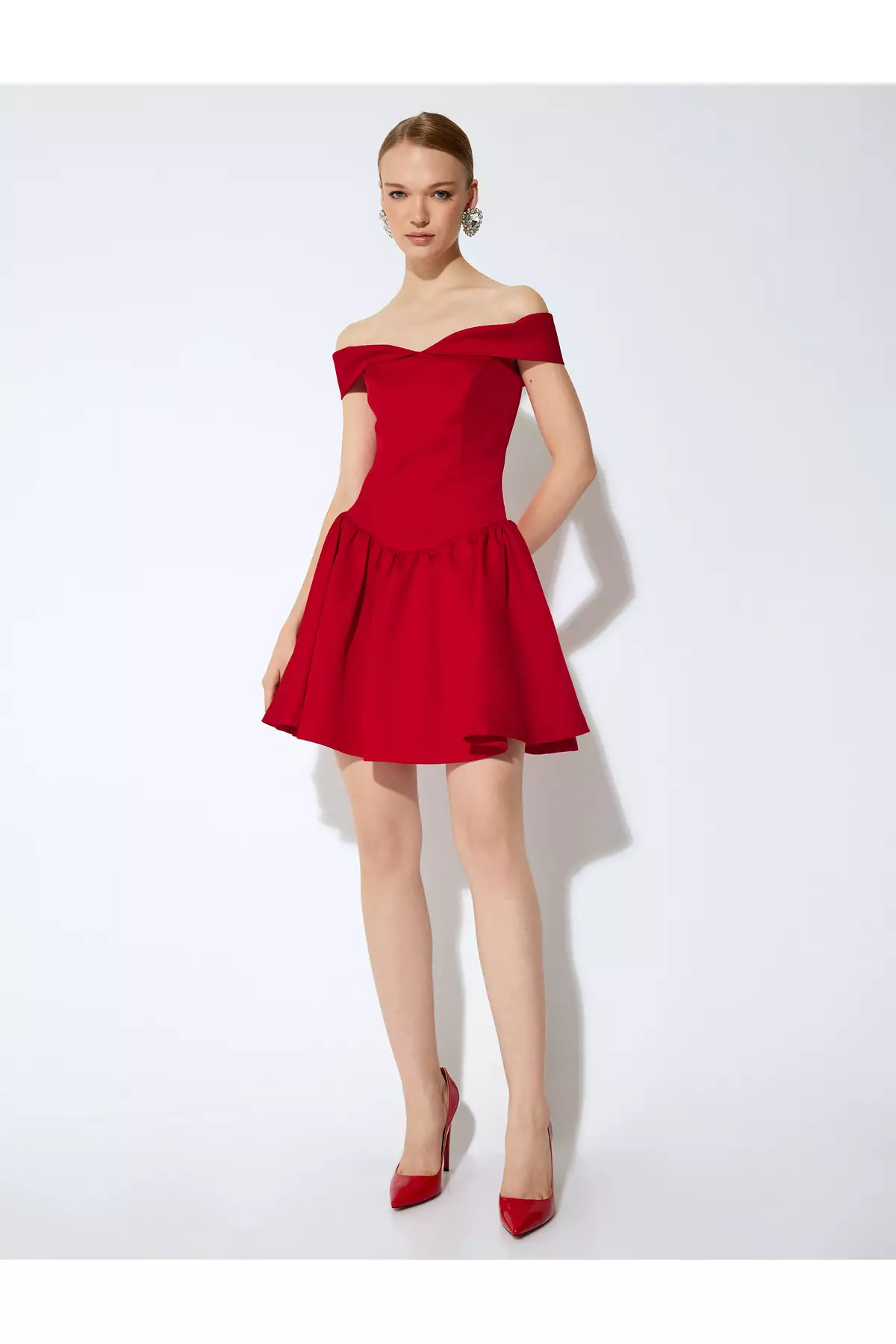 Satin Heart Neckline Off-The-Shoulder Mini Bubble Dress