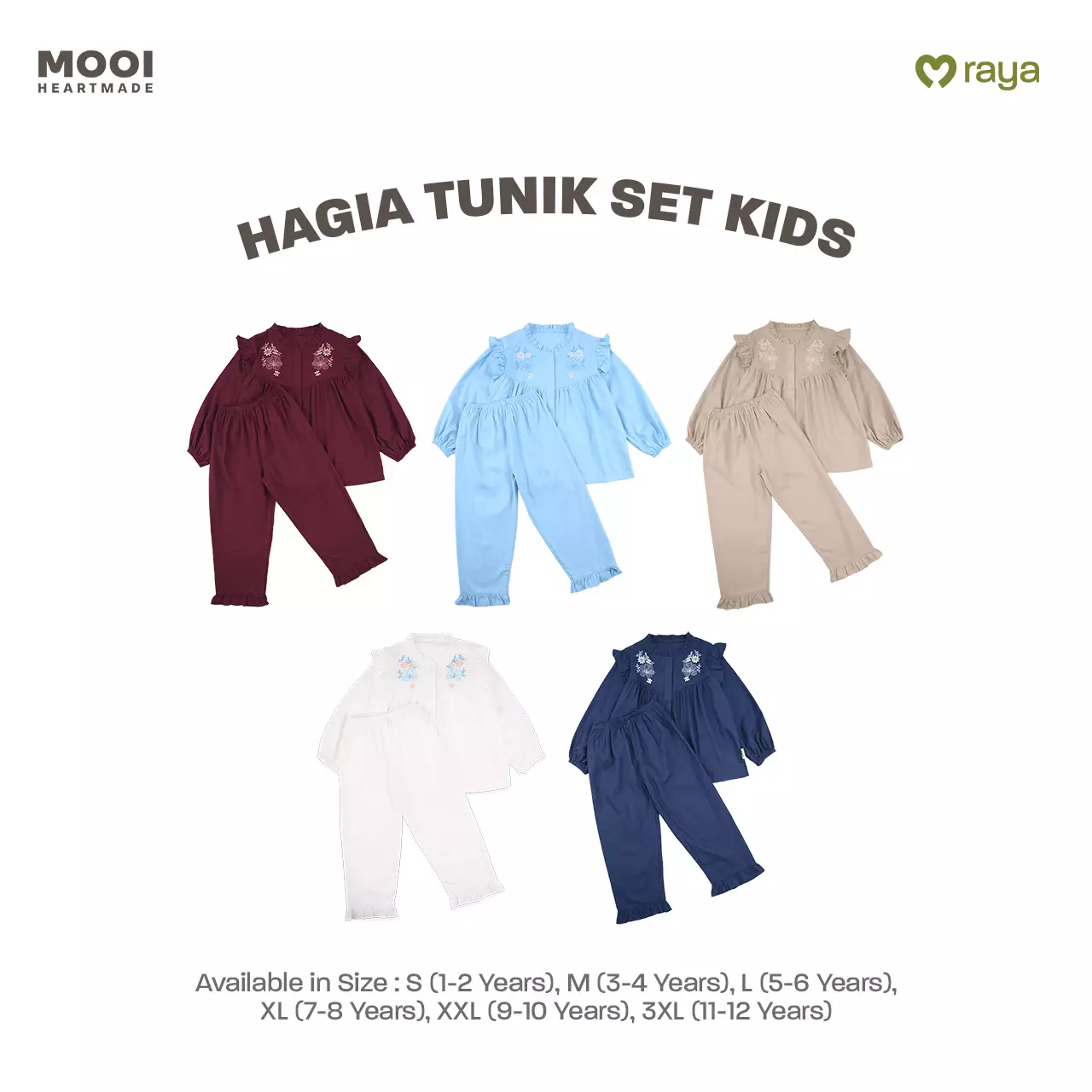 Mooi Setelan Anak Perempuan Raya Collection Hagia Tunik Set Basic Series 2026 - White