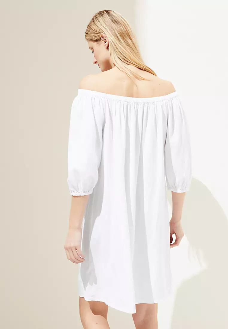 Linen Rich Bardot Knee Length Shift Dress