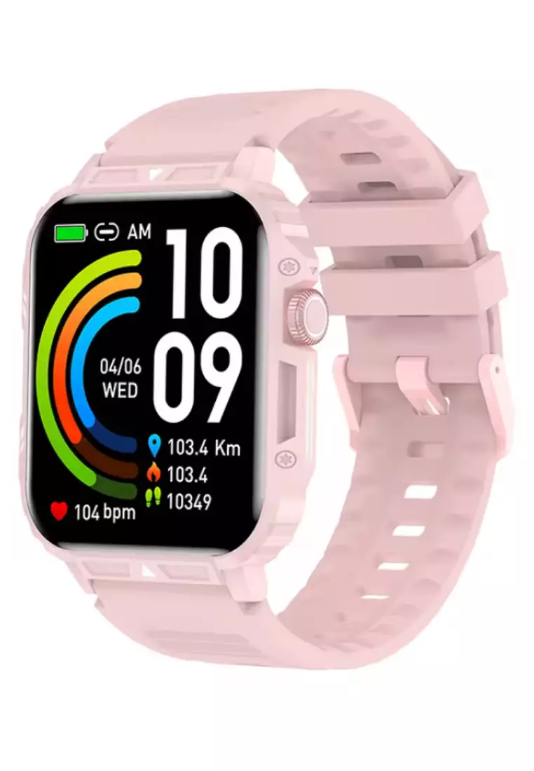 IOS/Android Pink SmartWatch with Pink Rubber Strap