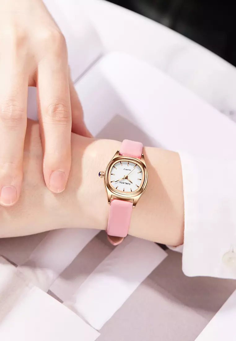 Jam Tangan Wantia Casual Fashion Dial Kotak Analog Quartz Strap Leather Jam Tangan Cewek pink