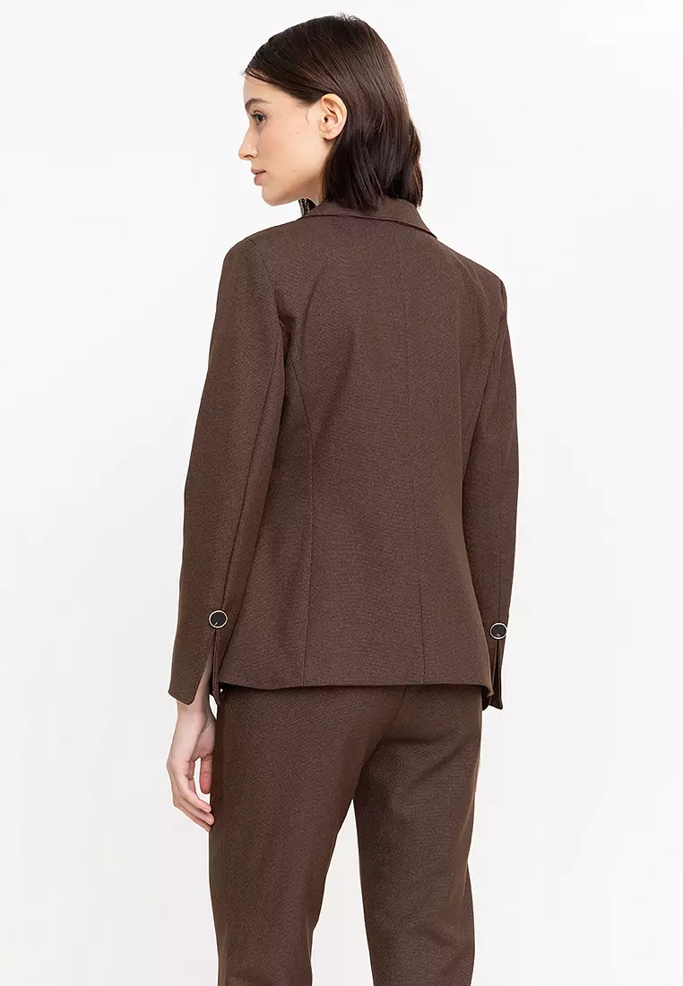Slit Cuff Textured Suit Blazer