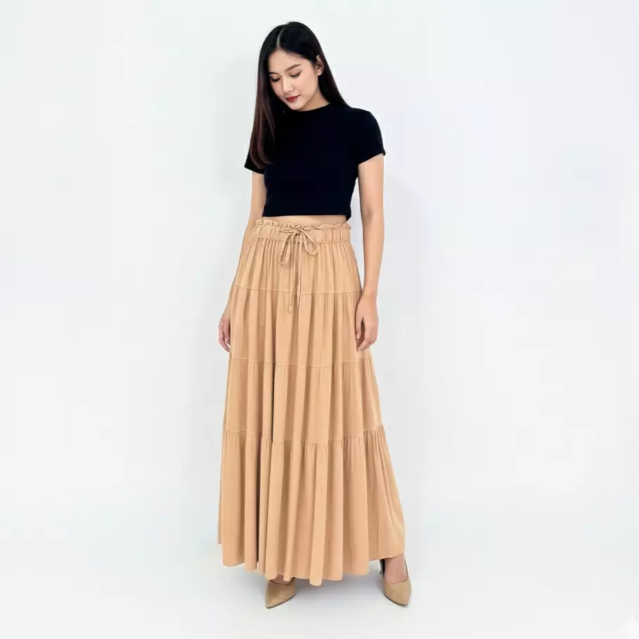 Alika Flare Skirt - Rok Katun Polos Panjang Wanita COKLAT