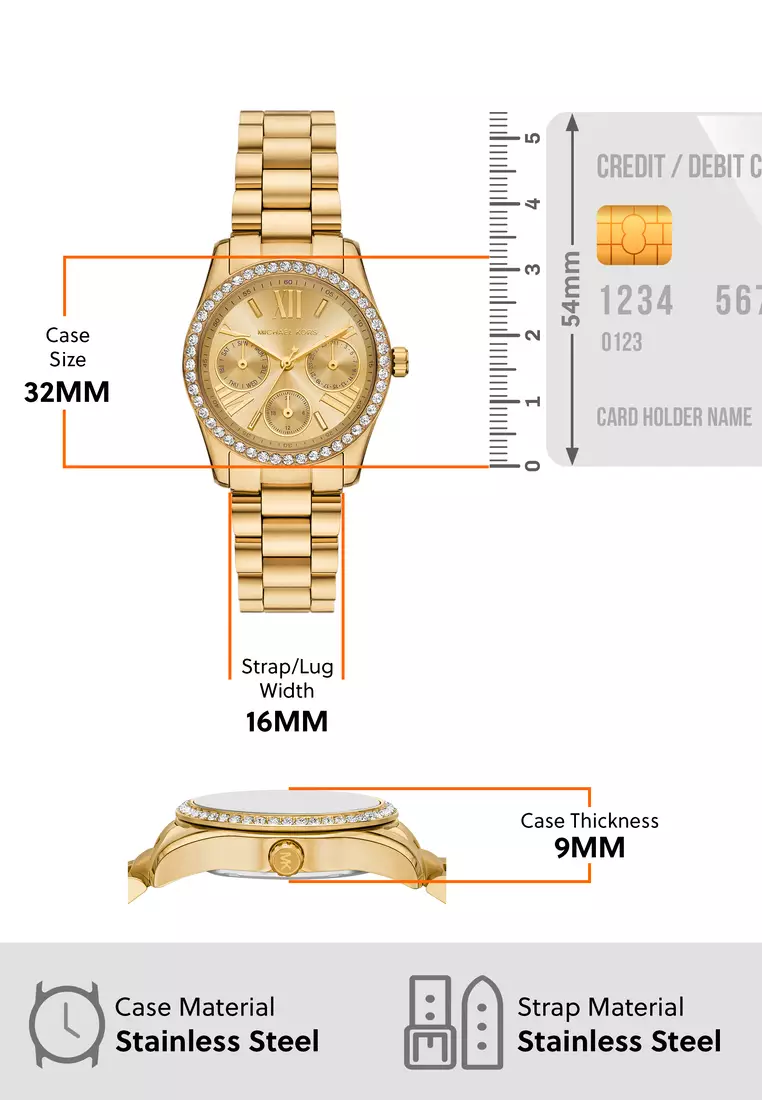 Michael Kors Women's Lexington Chronograph Watch ( MK4982 ) - Quartz, Gold Case, Round Dial, 16 MM Gold Stainless Steel Band