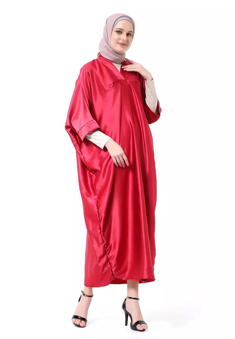 Kahitna Kaftan Pakaian Muslimah Premium Motif Polos High Quality - Maroon