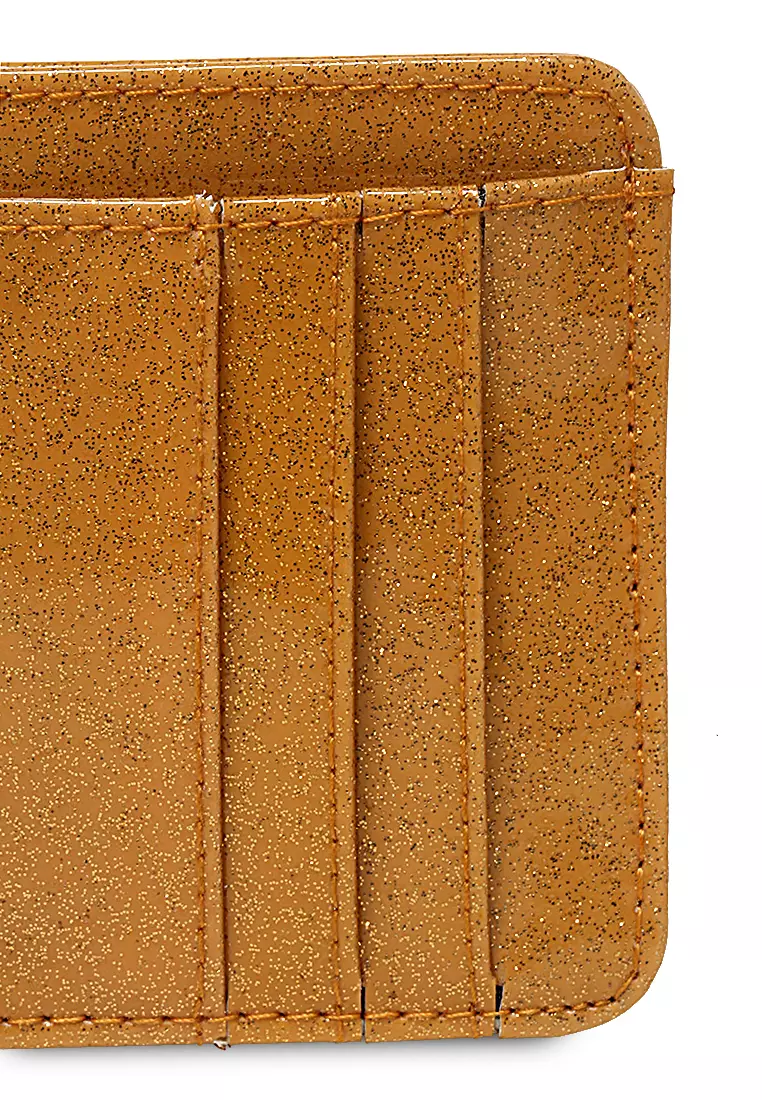 Card Holder Motif Glitter Dompet Wanita Detail 4 Slot Kartu - Coklat