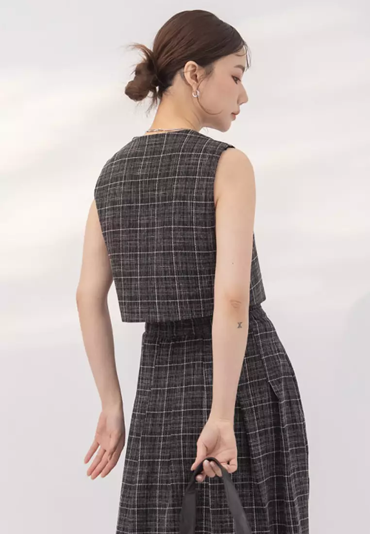 Plaid Suit Vest Top