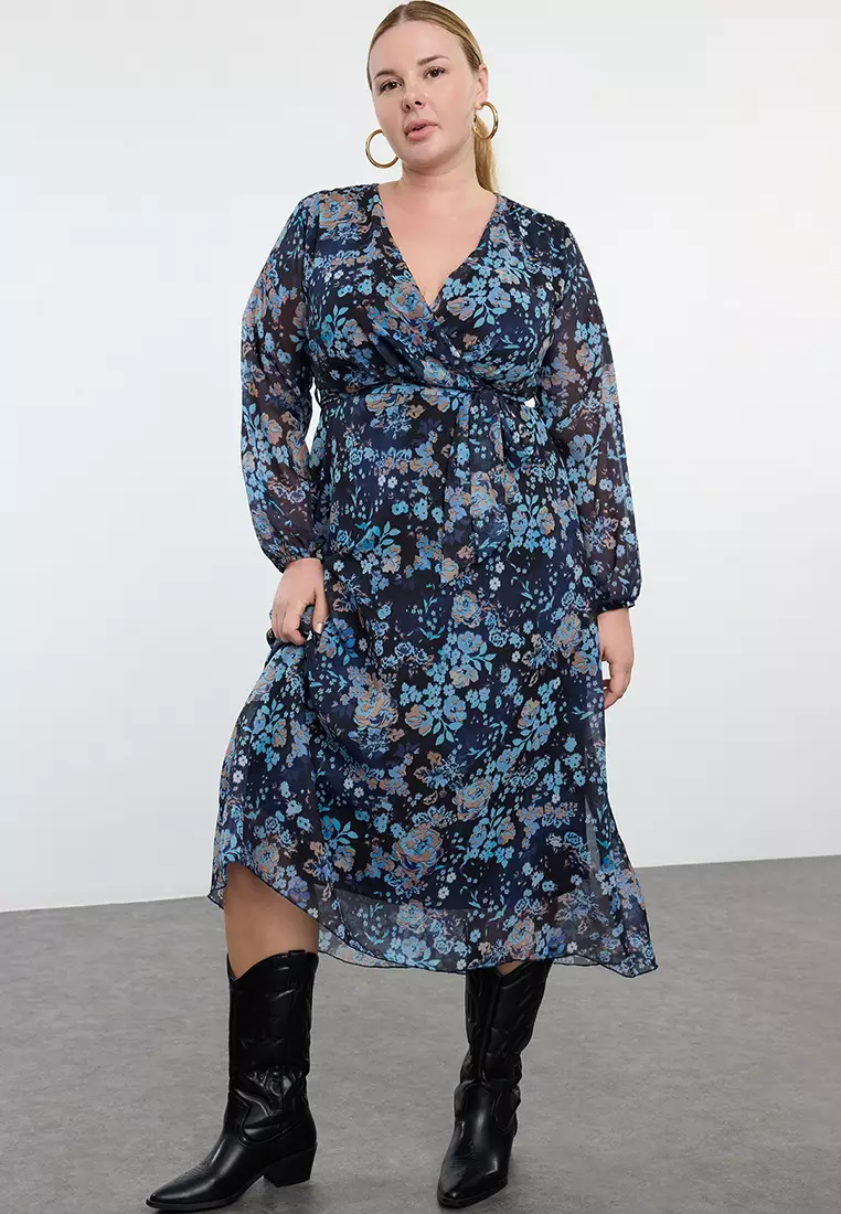 Plus Size Printed Wrap Dress