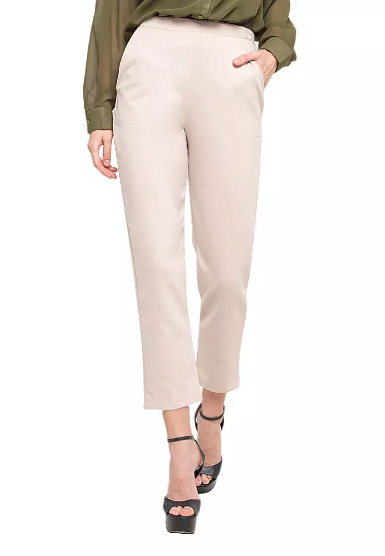 Ailen Tapered Long Pants Motif Solid High Quality Bawahan Wanita - Cream