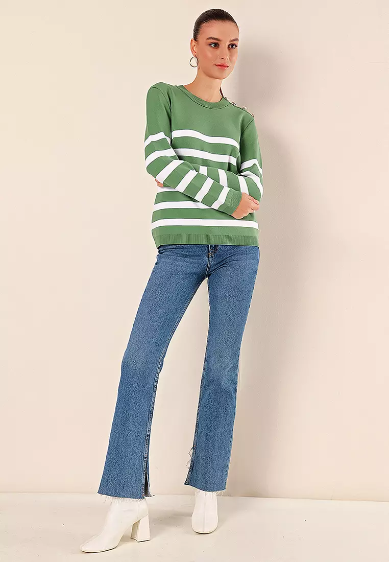 Button Detail Striped Sweater