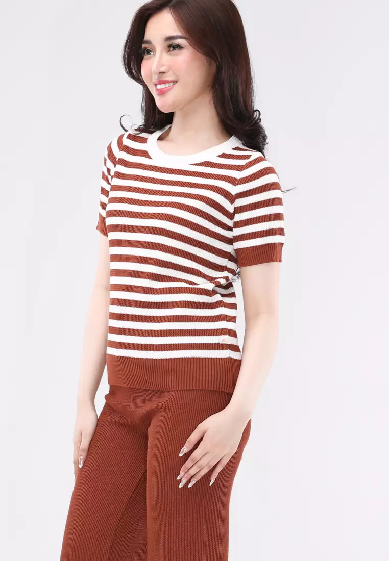 Knitted Short Sleeves Blouse/Pants