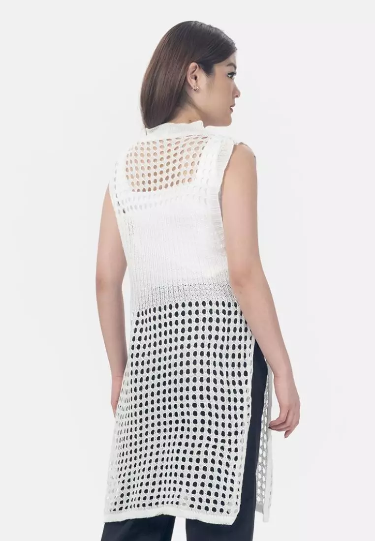 Sherren Long Net Blouse in White